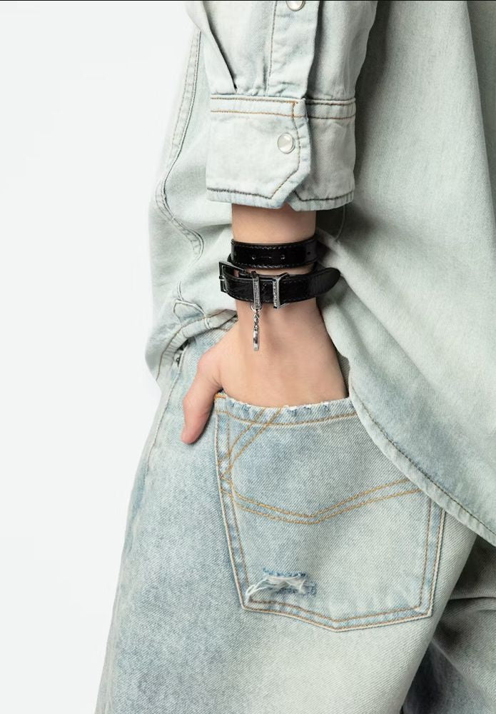 SUNNY LEATHER TAG DBL BRACELET